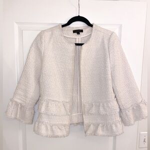 Ann Taylor Cream Tweed Ruffle Blazer Size 8